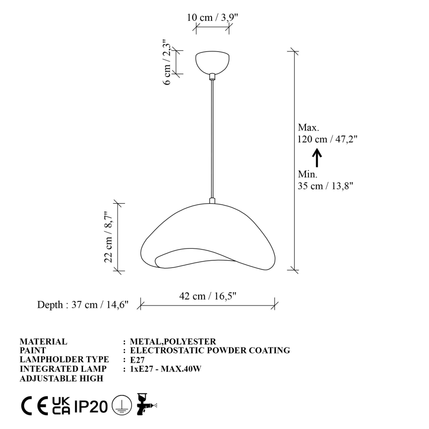Brilagi - люстра на тросе WABI SABI 1xE27/40W/230V, диам. 42 см, белая