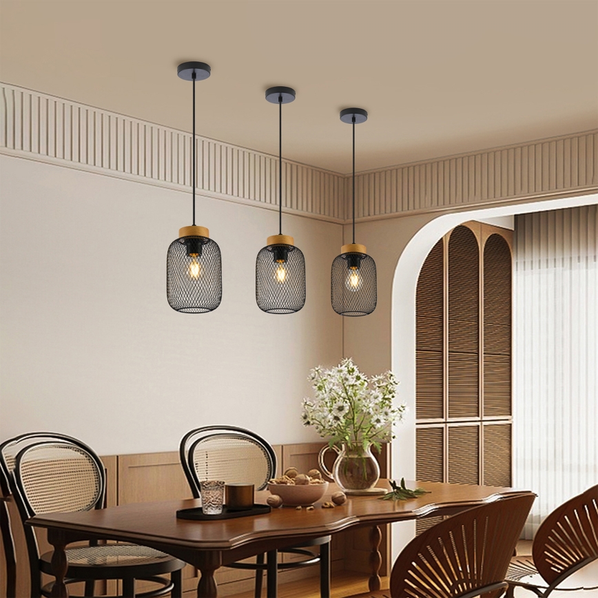 Brilagi - Люстра на тросі BASKLITE 1xE27/15W/230V дерев'яна/чорна