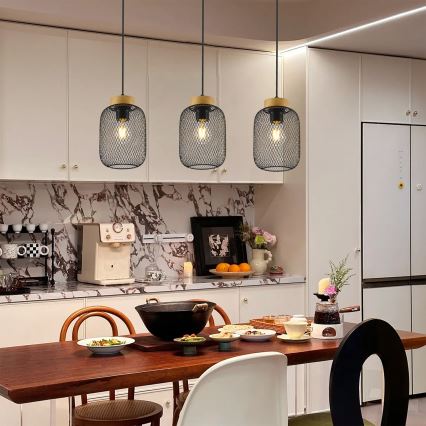 Brilagi - Люстра на тросі BASKLITE 3xE27/15W/230V дерево/чорний