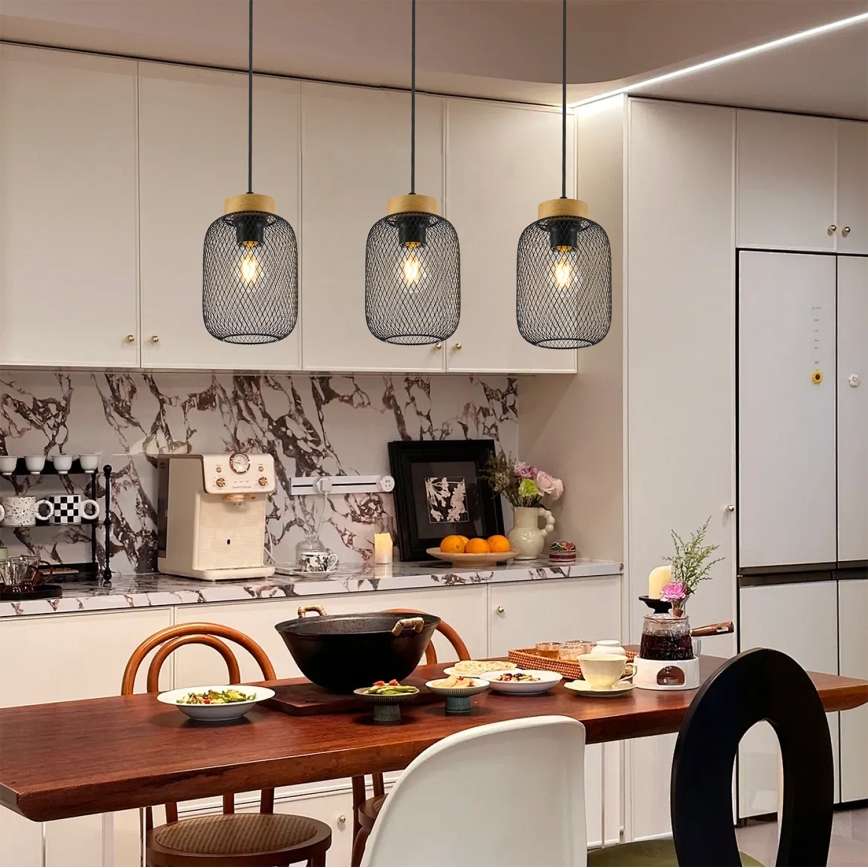 Brilagi - Люстра на тросі BASKLITE 3xE27/15W/230V дерево/чорний