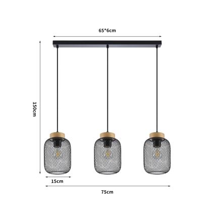 Brilagi - Люстра на тросі BASKLITE 3xE27/15W/230V дерево/чорний
