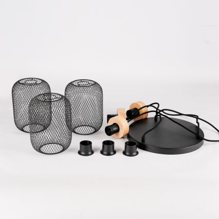 Брілагі - Люстра на тросі БАСКЛАЙТ 3xЕ27/15Вт/230В дерево/чорний