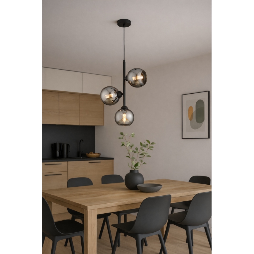 Brilagi - Люстра на тросі DIOR 3xE27/60W/230V чорна/димчасто-сіра