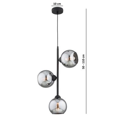 Brilagi - Люстра на тросі DIOR 3xE27/60W/230V чорна/димчасто-сіра