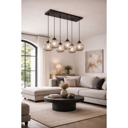 Brilagi - Люстра на тросі DIOR 6xE27/60W/230V чорна/димчасто-сіра