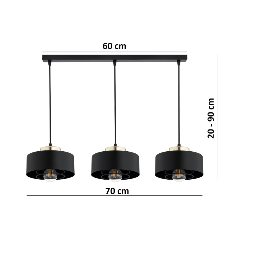 Brilagi - Люстра на тросі SPRING 3xE27/60W/230V чорна/золота
