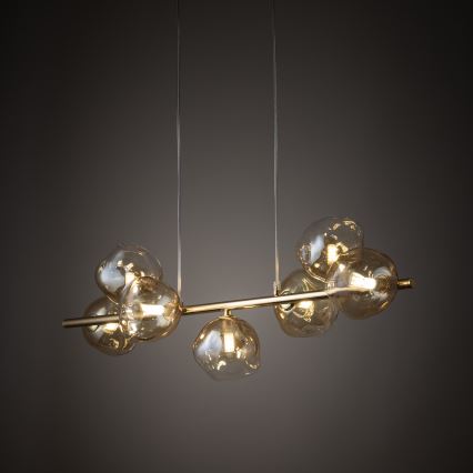 Брілагі - Люстра на тросі ВУЛКАНО 7xG9/8W/230V золота/димчасто-бежева