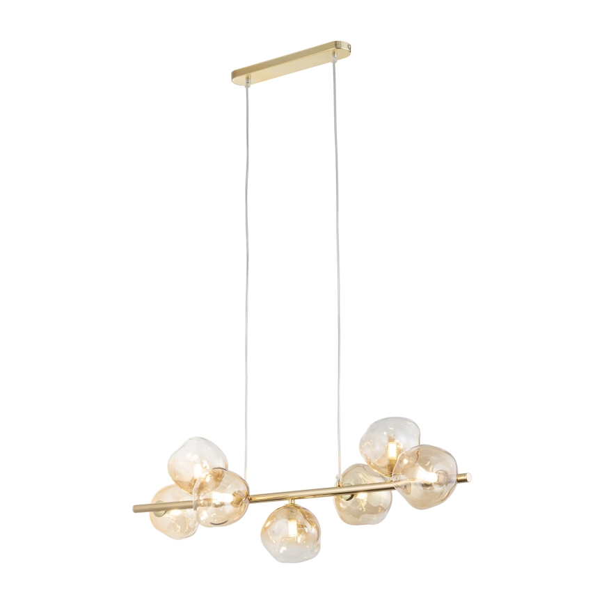 Брілагі - Люстра на тросі ВУЛКАНО 7xG9/8W/230V золота/димчасто-бежева