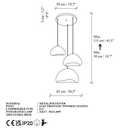 Brilagi - Люстра на тросі WABI SABI 3xE27/40W/230V діам. 82 см біла