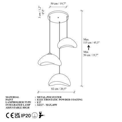 Brilagi - Люстра на тросі WABI SABI 3xE27/40W/230V діаметр 82 см біла