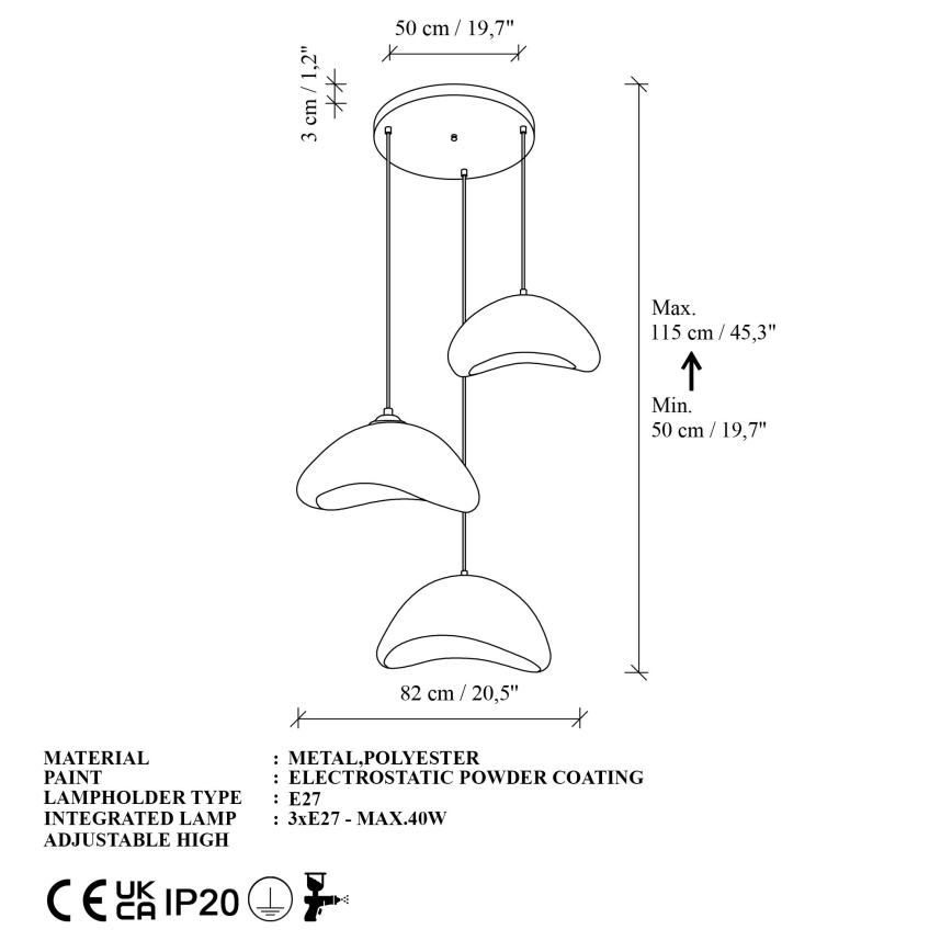 Brilagi - Люстра на тросі WABI SABI 3xE27/40W/230V діаметр 82 см біла