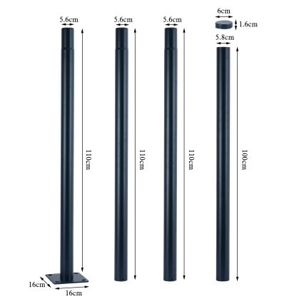 Brilagi - Металевий стовп для зовнішнього освітлення URBAN, 4 м, діаметр 58 мм, антрацит