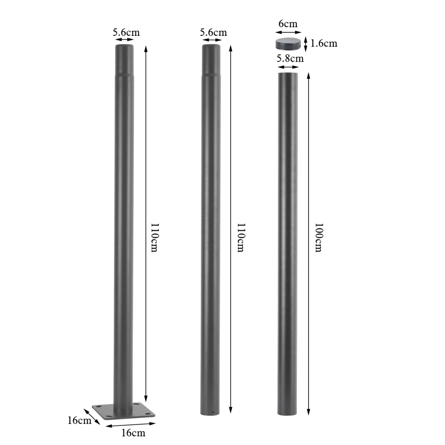 Brilagi - Металева штанга для стовпа вуличного освітлення URBAN, 3 м, Ø 58 мм, сірий