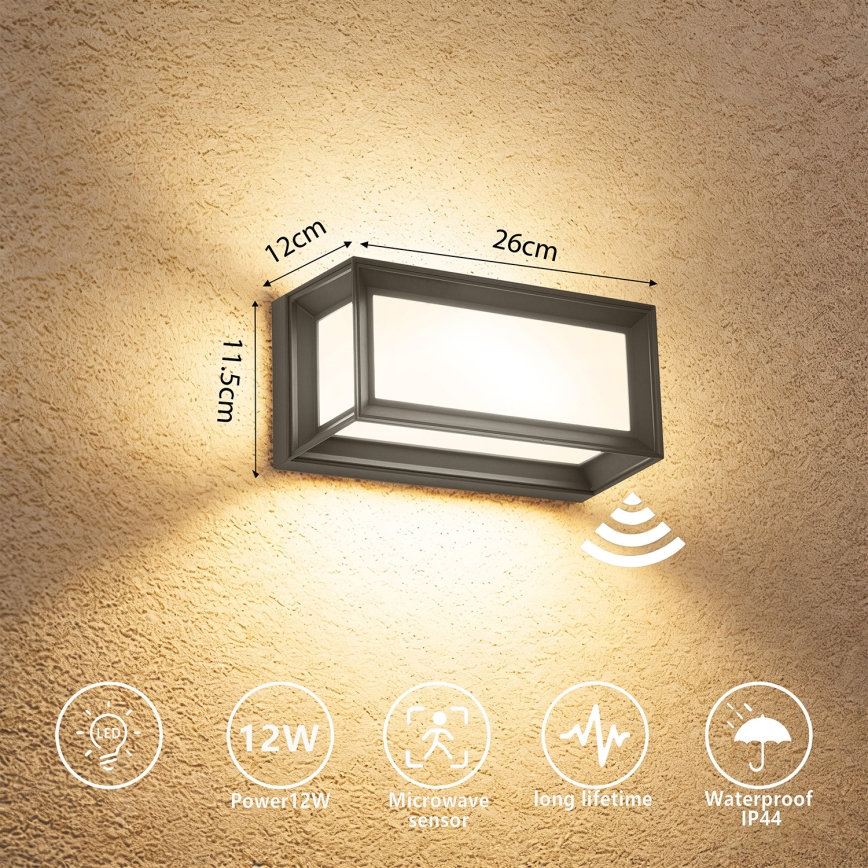 BRILAGI - LED наружный настенный светильник с датчиком PARKER LED/12W/230V антрацит IP44