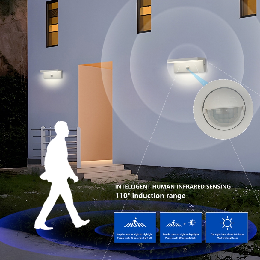 Brilagi - LED наружный настенный светильник с датчиком движения TESSI LED/10W/230V белый IP54