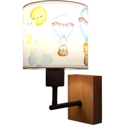 BRILAGI - Детский настенный светильник BOBO WOOD 1xE27/25W/230V дуб/чёрный/белый/с изображением животных