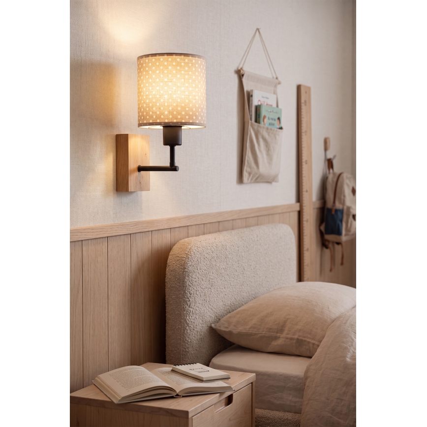 BRILAGI - Детский настенный светильник BOBO WOOD 1xE27/25W/230V дуб/чёрный/бежевый/в горошек