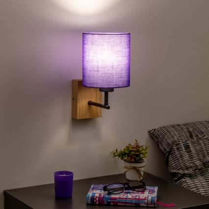 Brilagi - Настенная лампа NUBILA WOOD 1xE27/25W/230V дуб/фиолетовый