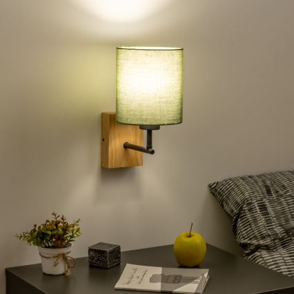 Brilagi - Настенная лампа NUBILA WOOD 1xE27/25W/230V дуб/зеленый