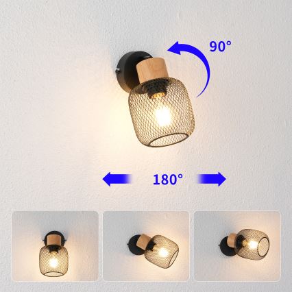 Brilagi - Настенный спот BASKLITE 1xE27/15W/230V дерево/чёрный