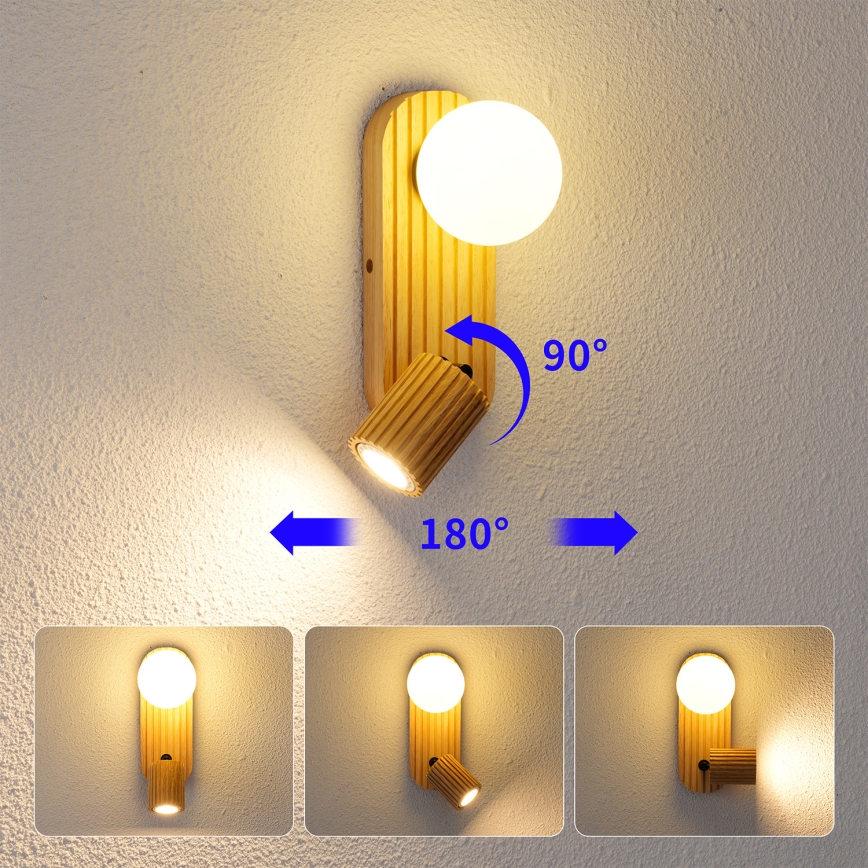 Brilagi - Настенный точечный светильник MODERN WOOD 1xG9/5W/230V + 1xGU10/8W из древесины гевеи