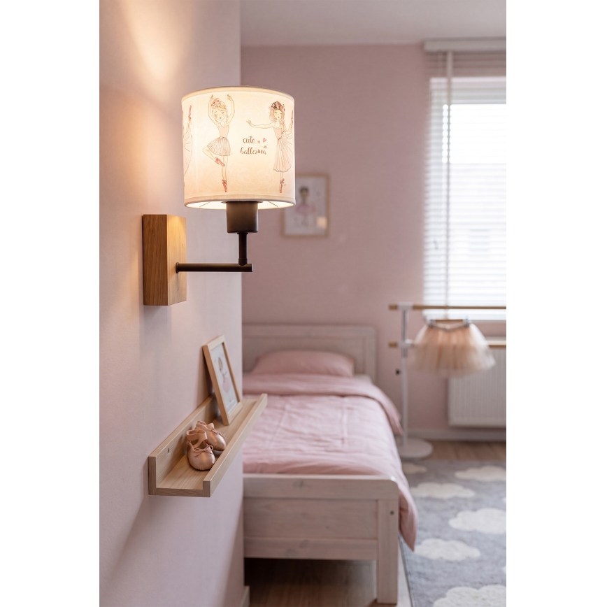 BRILAGI - Детский настенный светильник BOBO WOOD 1xE27/25W/230V дуб/чёрный/белый/розовый/балеринки