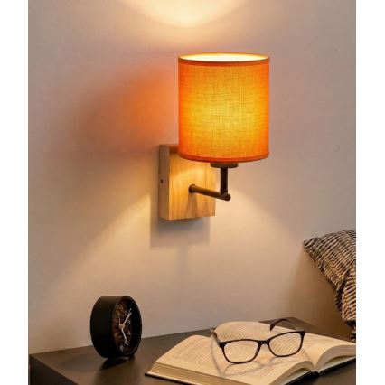 Brilagi - Настенный светильник NUBILA WOOD 1xE27/25W/230V дуб/черный/оранжевый
