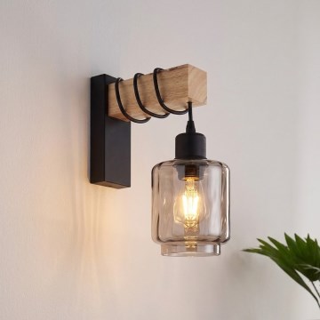 BRILAGI - Настенный светильник WOOD GLASS 1xE27/60W/230V сосна/чёрный/дымчато-бежевый
