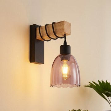BRILAGI - Настенный светильник WOOD GLASS 1xE27/60W/230V сосна/чёрный/дымчато-бежевый
