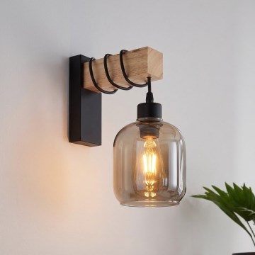 BRILAGI - Настенный светильник WOOD GLASS 1xE27/60W/230V сосна/чёрный/дымчато-серый