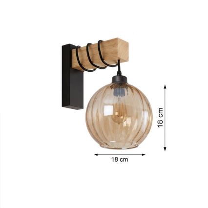 BRILAGI - Настенный светильник WOOD GLASS 1xE27/60W/230V сосна/черный/дымчато-коричневый