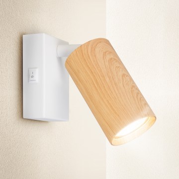 Brilagi - Настенный точечный светильник с выключателем SELE 1xGU10/30W/230V белый/декор дуба