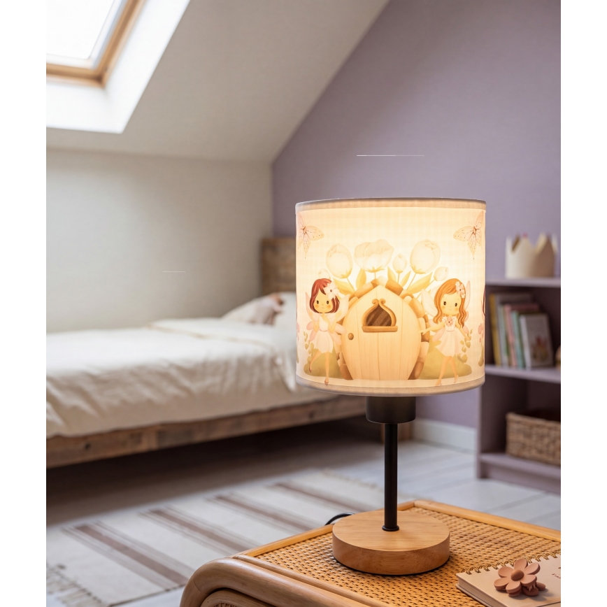 BRILAGI - Дитяча настільна лампа BOBO WOOD 1xE27/25W/230V дуб/чорна/біла/рожева/з феями
