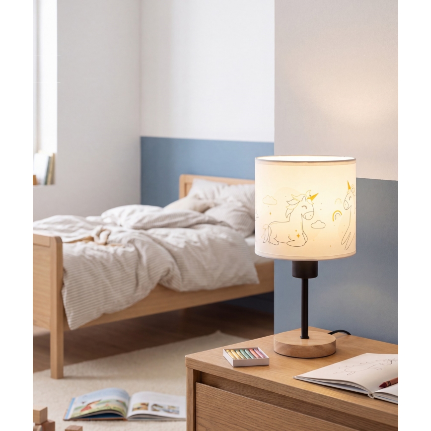 BRILAGI - Дитяча настільна лампа BOBO WOOD 1xE27/25W/230V дуб/чорна/біла/єдинороги