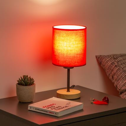 Brilagi - Настільна лампа NUBILA WOOD 1xE27/25W/230V дуб/червоний