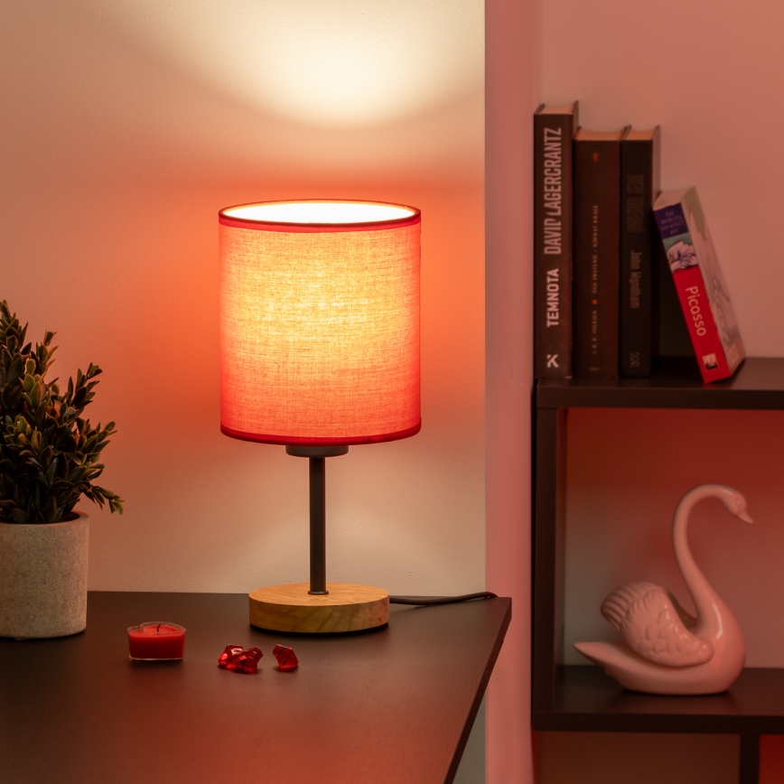 Brilagi - Настільна лампа NUBILA WOOD 1xE27/25W/230V дуб/червоний