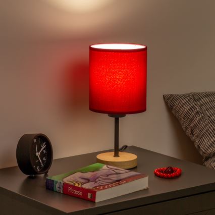 Brilagi - Настільна лампа NUBILA WOOD 1xE27/25W/230V дуб/помпейський червоний