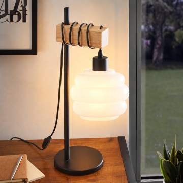 BRILAGI - Настільна лампа WOOD GLASS 1xE27/40W/230V коричнева/чорна/біла