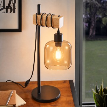 BRILAGI - Настільна лампа WOOD GLASS 1xE27/40W/230V коричнева/чорна/димчасто-коричнева