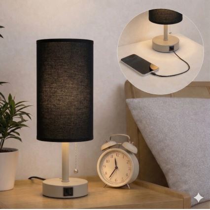 BRILAGI - Настільна лампа з USB-портом TABLON 1xE27/25W/230V бежева/чорна