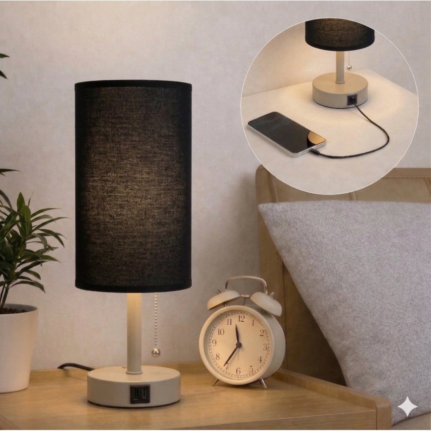 BRILAGI - Настільна лампа з USB-портом TABLON 1xE27/25W/230V бежева/чорна