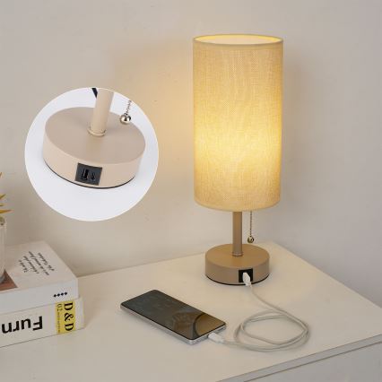 Brilagi - Настільна лампа з USB-портом TABLON 1xE27/25W/230V бежева