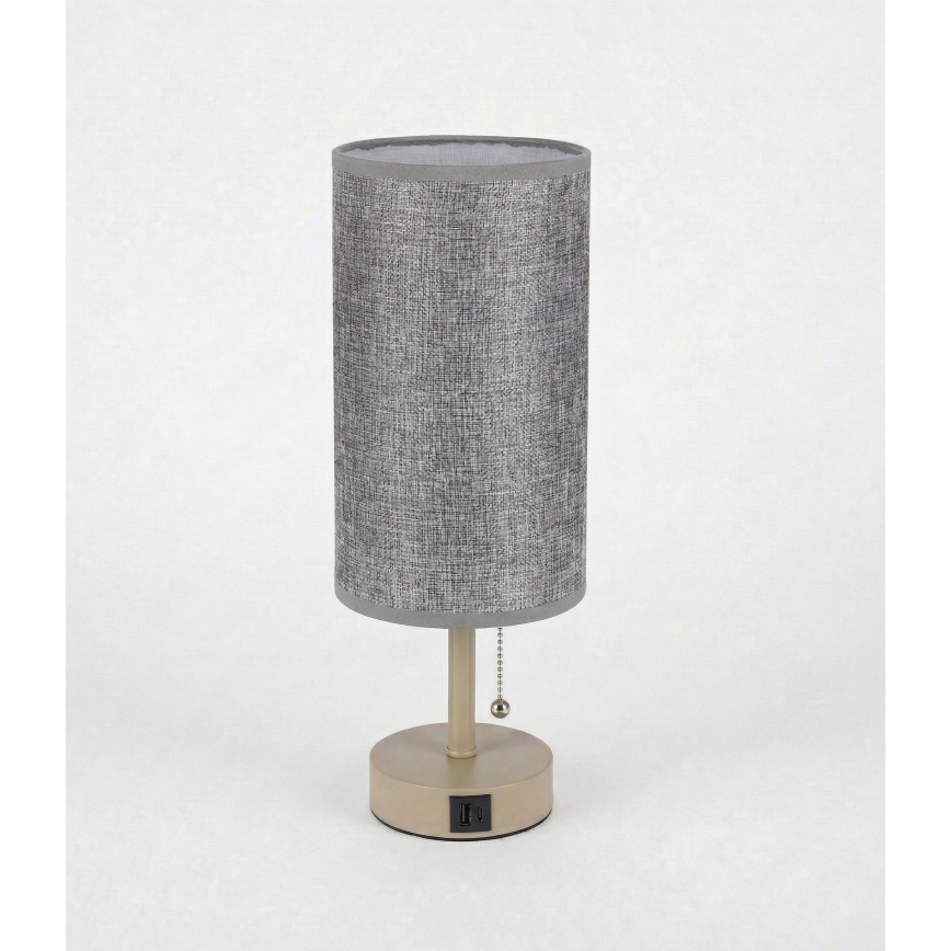Brilagi - настільна лампа з USB-портом TABLON 1xE27/25W/230V бежева/сіра