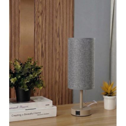 Brilagi - настільна лампа з USB-портом TABLON 1xE27/25W/230V бежева/сіра