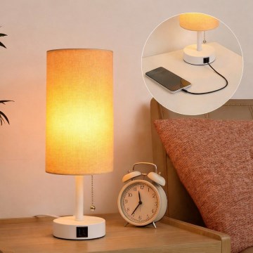 Brilagi - Настільна лампа з USB-портом TABLON 1xE27/25W/230V біла/бежева
