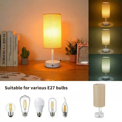 Brilagi - Настільна лампа з USB-портом TABLON 1xE27/25W/230V біла/бежева