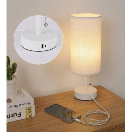 Brilagi - Настільна лампа з USB-портом TABLON 1xE27/25W/230V біла