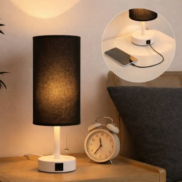 Brilagi - Настільна лампа з USB-портом TABLON 1xE27/25W/230V білий/чорний
