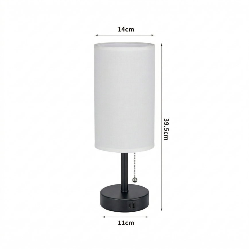 Brilagi - Настільна лампа з USB-портом TABLON 1xE27/25W/230V чорна/біла