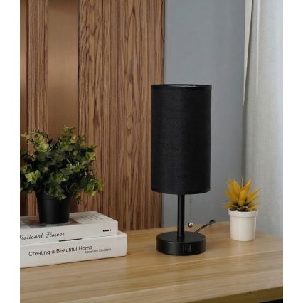 Brilagi - Настільна лампа з USB-портом TABLON 1xE27/25W/230V чорна